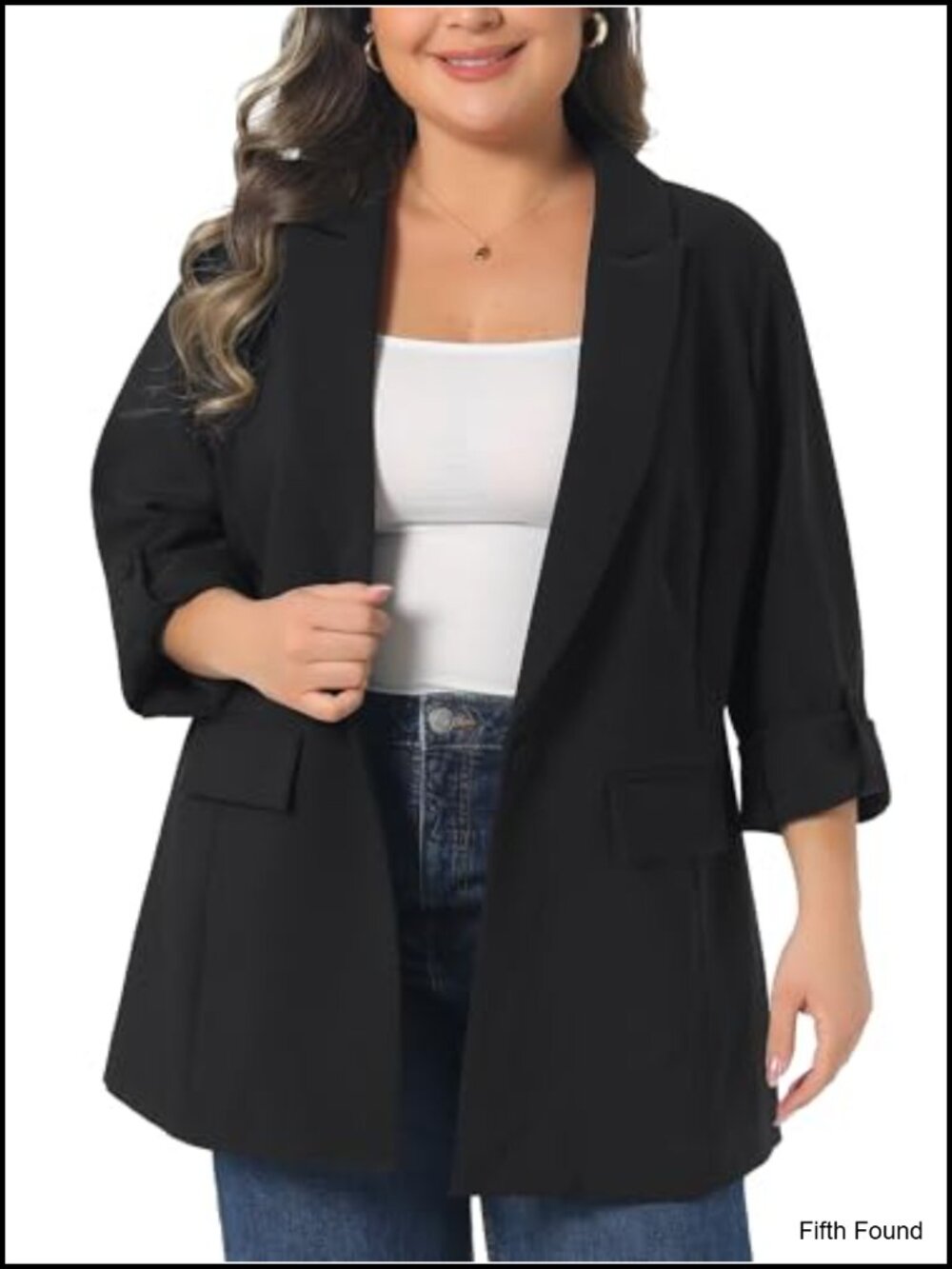 Plus Size Work Blazer Notch Collar Button Suit Jacket